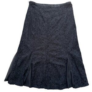 Focus 2000 womens black fully lined floral laced godet with yoke skirt size smal